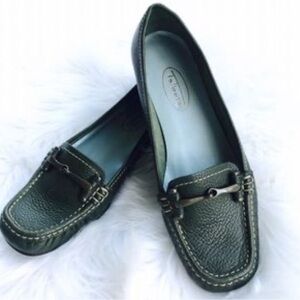 Talbots Green Leather Loafers Buckle Decorative Stitching Flats Size 7